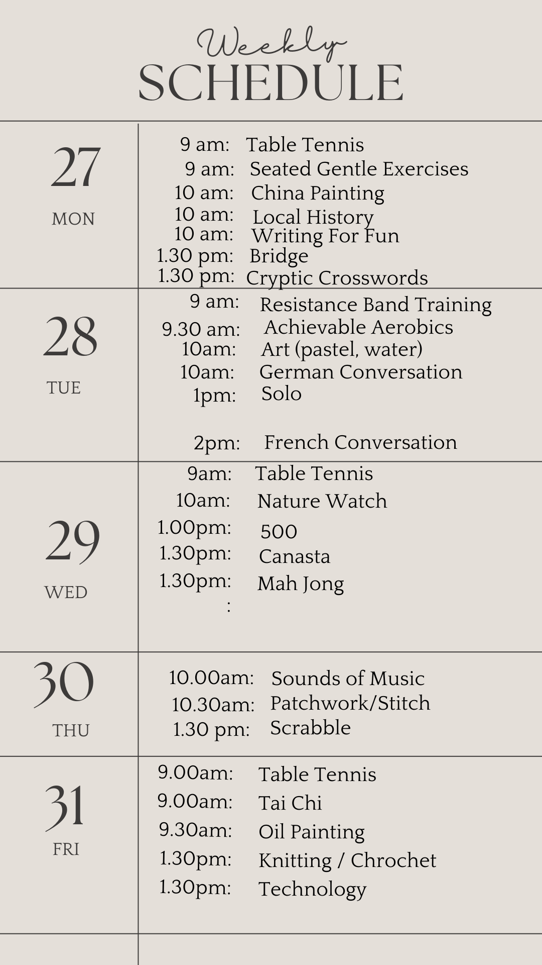 weekly schedule may 2 2024