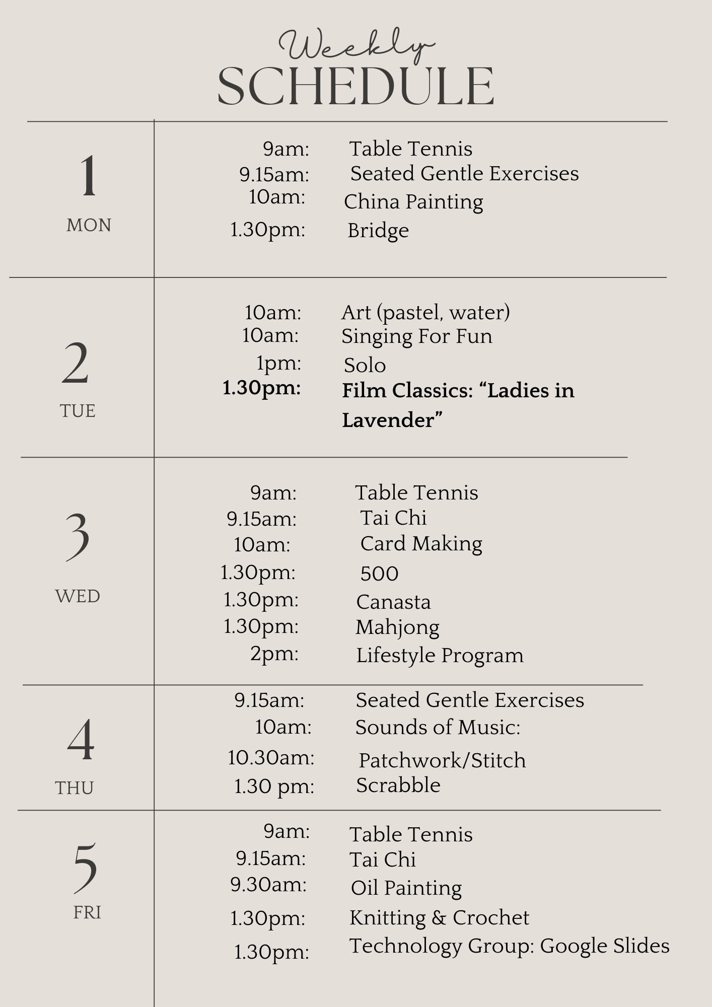 u3a weekly schedule june 1st 2026 (Flyer (A4))