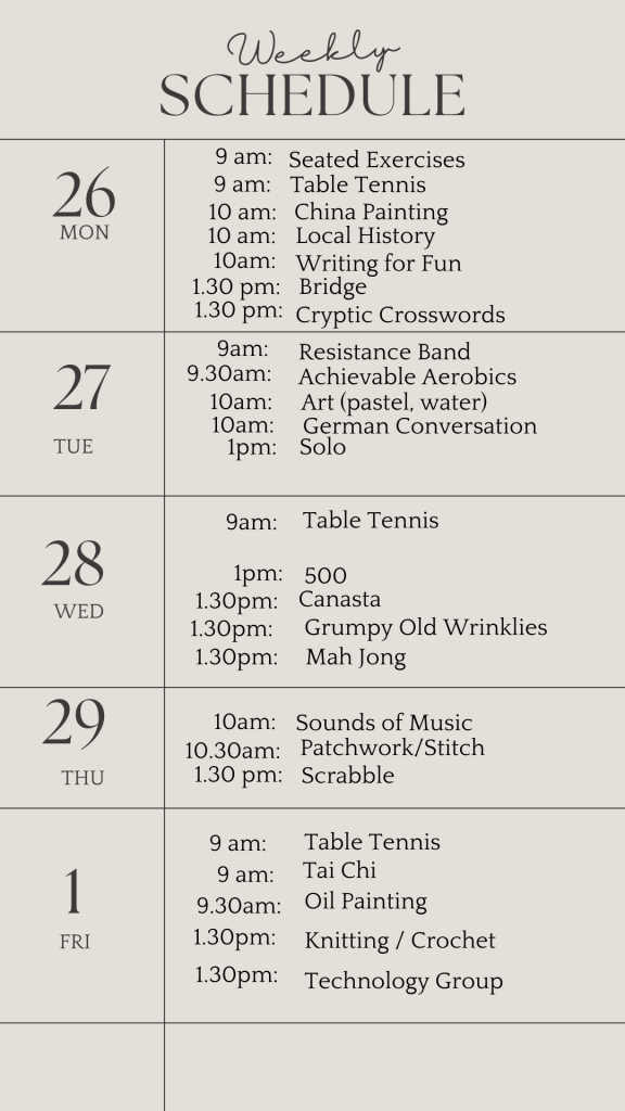 u3a weekly schedule feb 26 2024