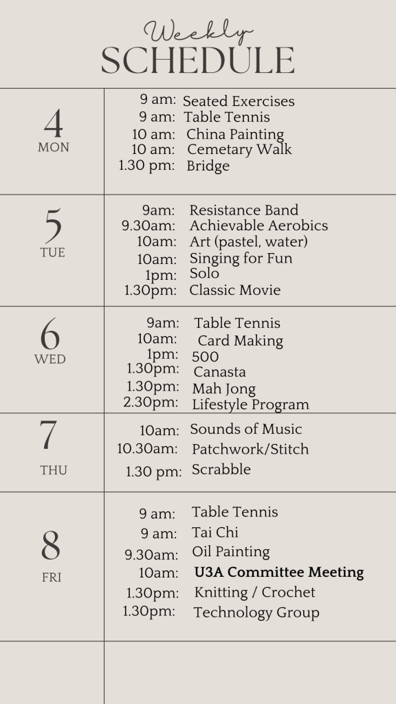 u3a week starting march 4 2024