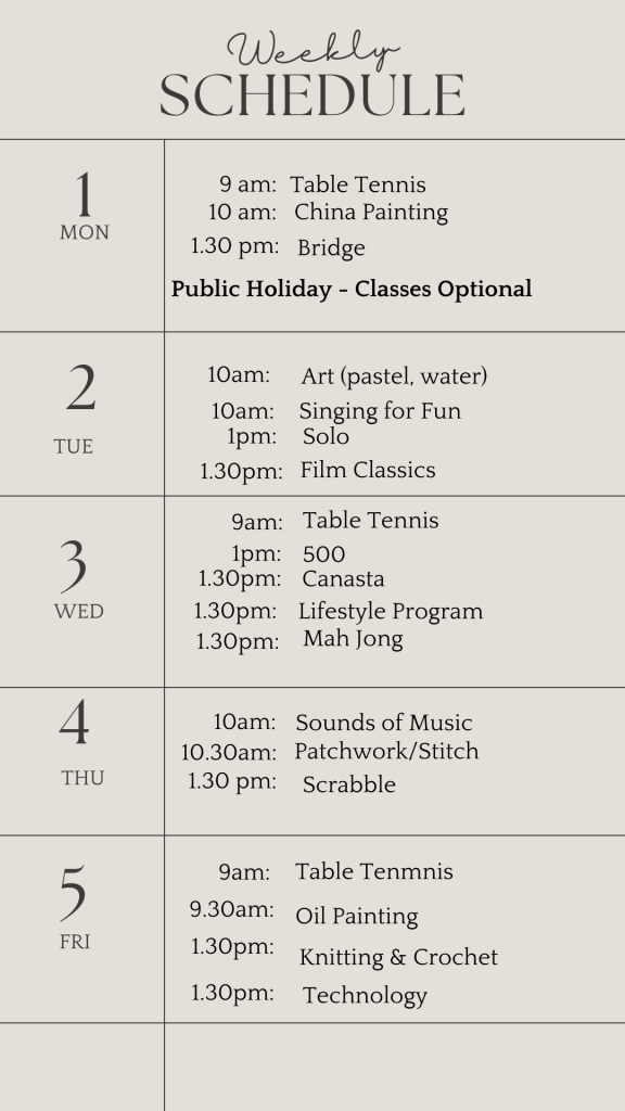 u3a weekly schedule april 1 2024