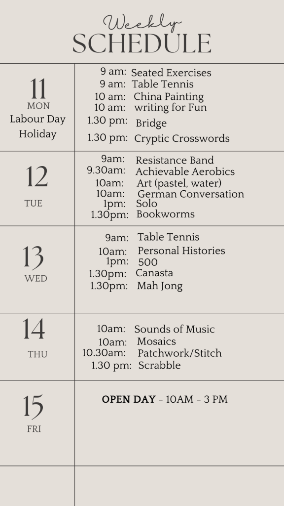 _u3a weekly schedule march 11 2024