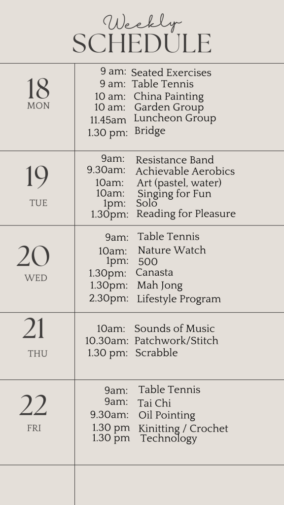 _u3a weekly schedule march 18 2024
