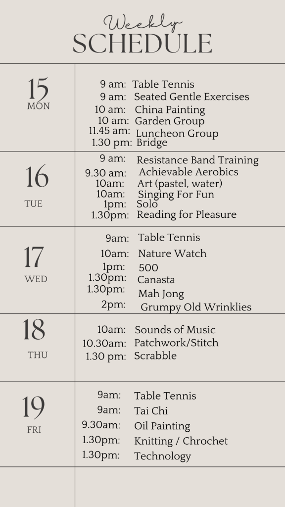 u3a weekly schedule april 15 2024