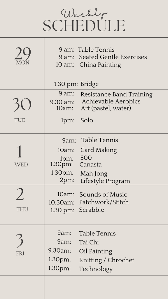 u3a weekly schedule april 29 2024