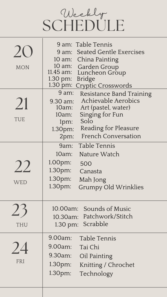 u3a weekly schedule may 20 2024