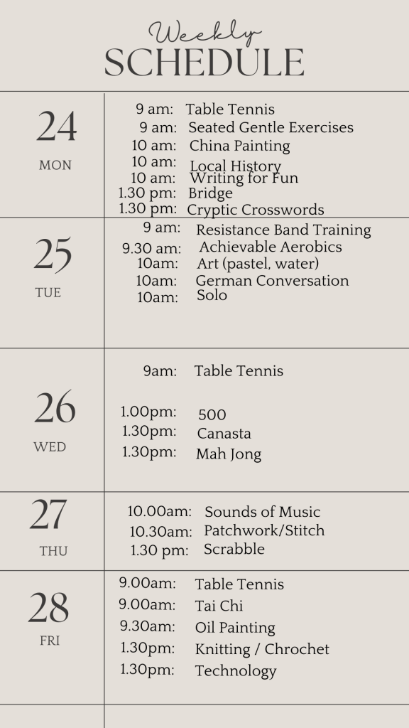 u3a weekly schedule june 24 2024