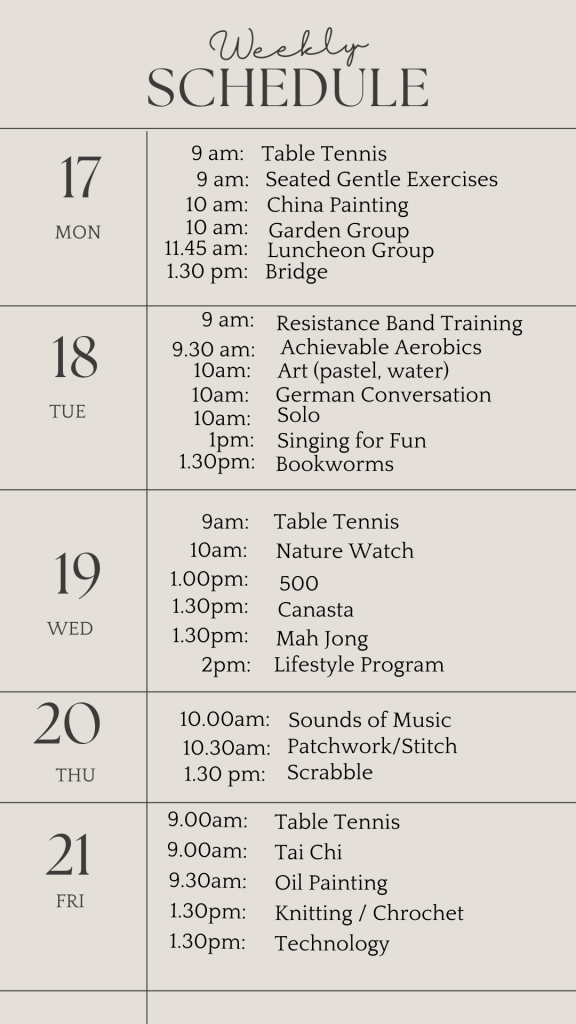 weekly schedule june 17 2024