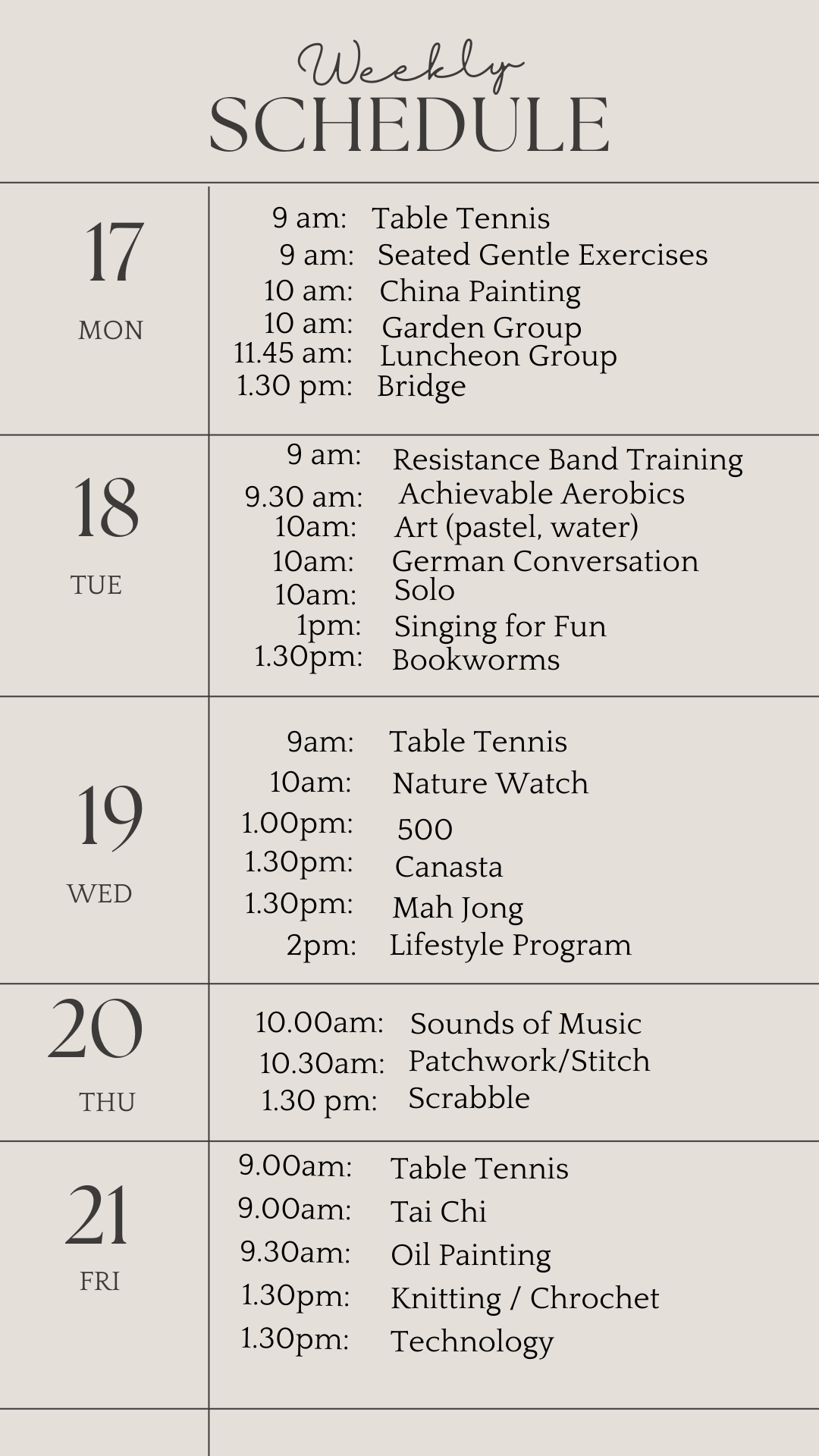 weekly schedule june 17 2024