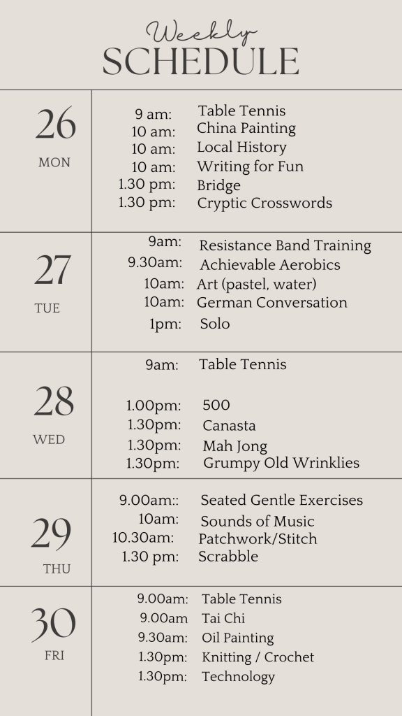 u3a schedule august 26