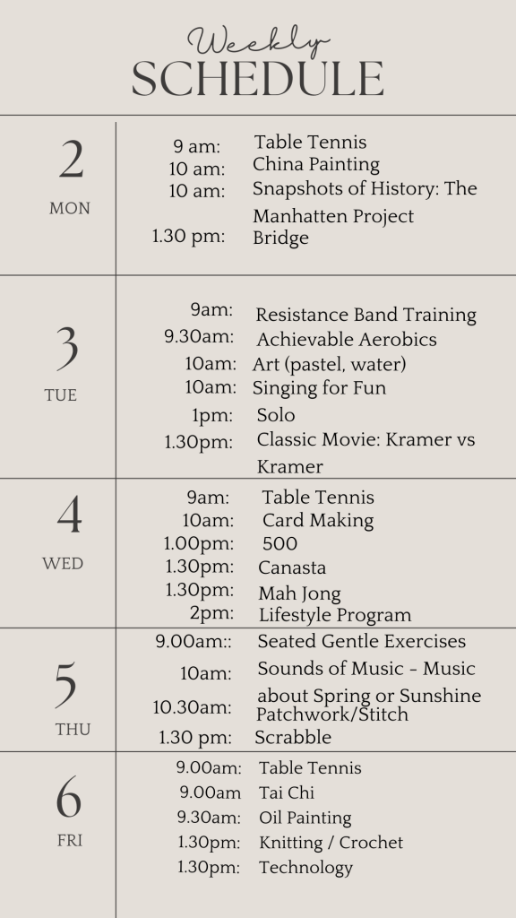 u3a weekly schedule .september 2 2024
