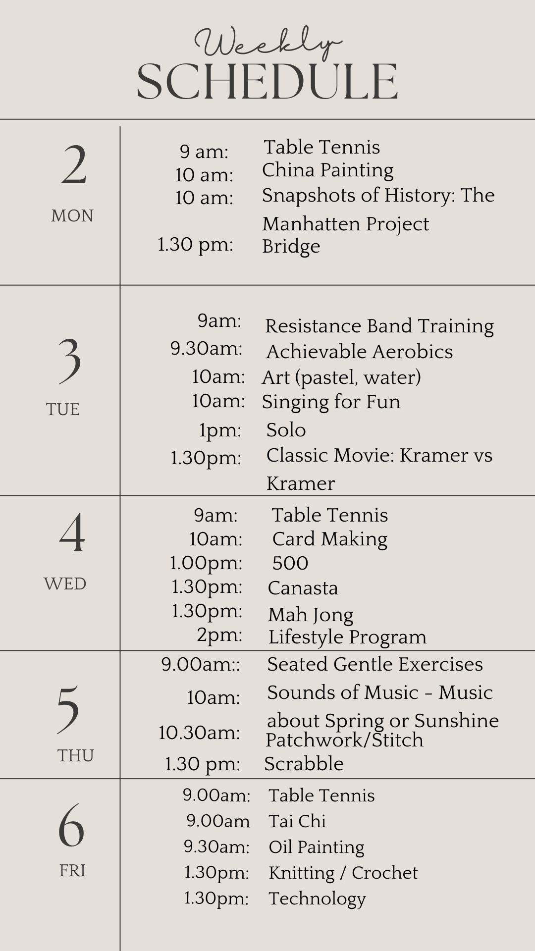 u3a weekly schedule .september 2 2024