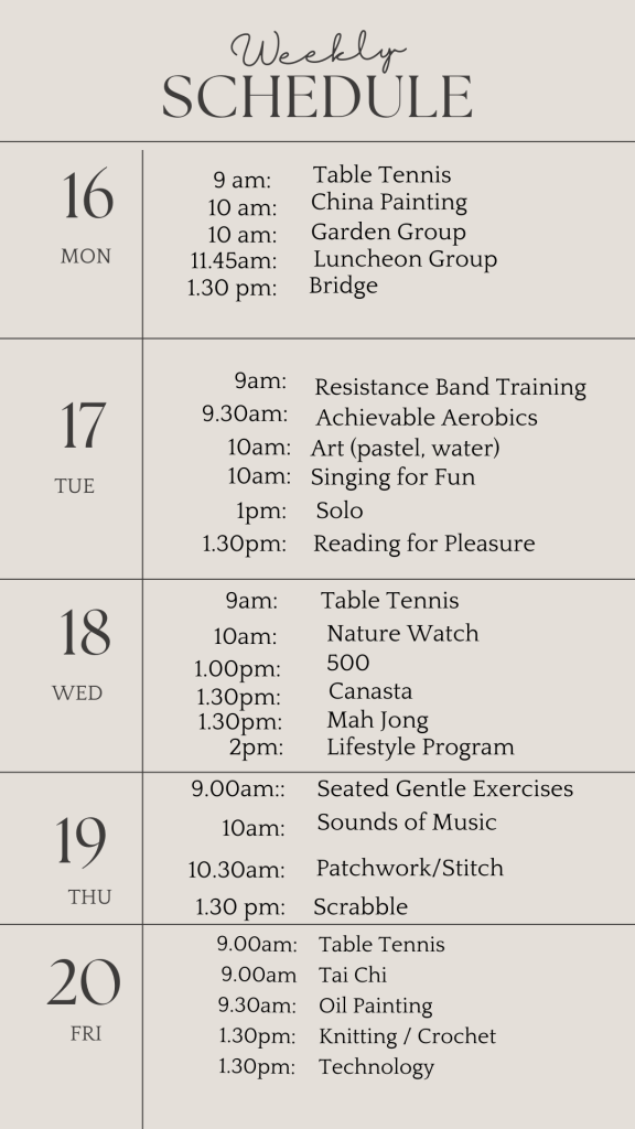 _u3a weekly schedule .september 16 2024