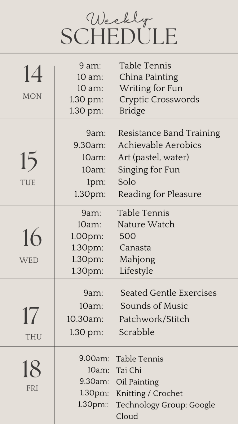 U3a weekly schedule october 72024