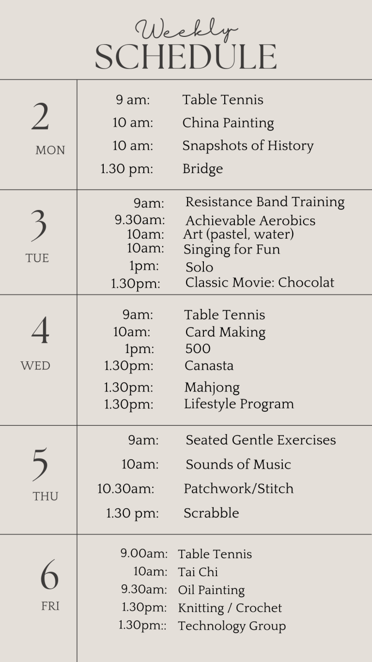 _u3a weekly schedule december 2nd 2024