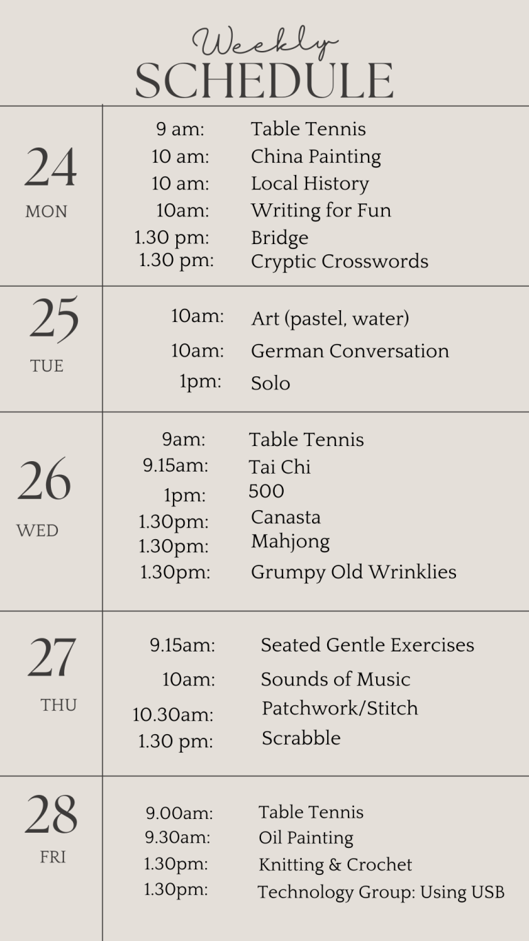 u3a weekly schedule february 24th 2025