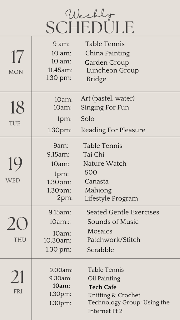 u3a weekly schedule march 17 2025