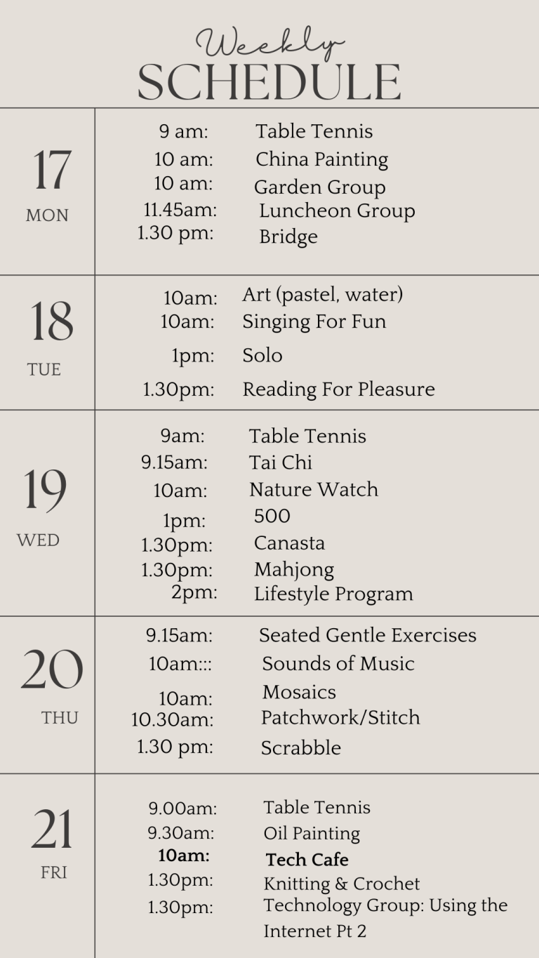 u3a weekly schedule march 17 2025