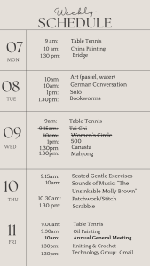 u3a weekly schedule april 7 2025