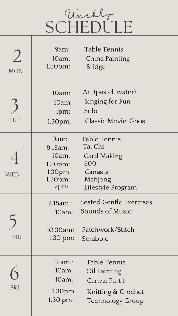 u3a weekly schedule june 2 2025