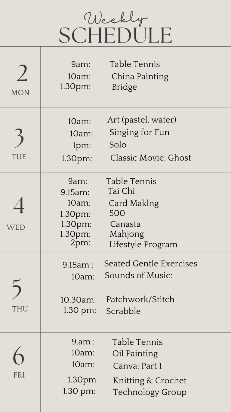 u3a weekly schedule june 2 2025
