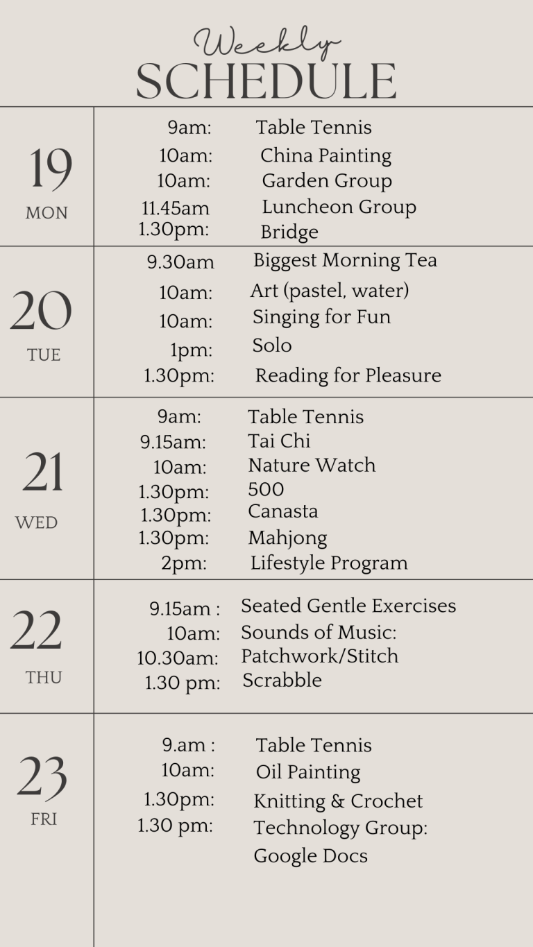 u3a weekly schedule may 19 2025