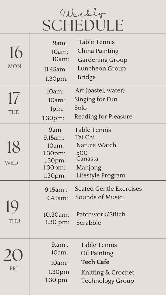 u3a weekly schedule june 16 2025