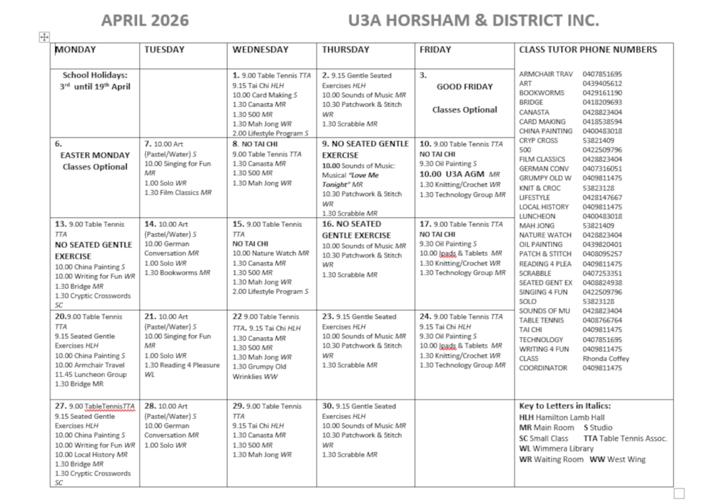 april timetable