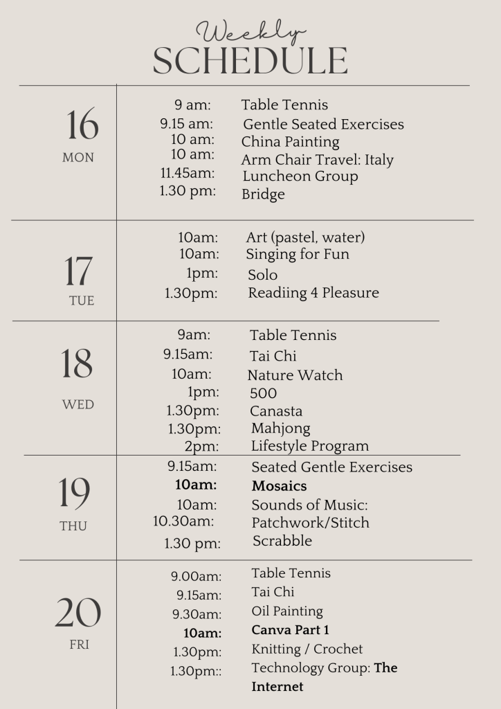 u3a weekly schedule march 16th 2026 (Flyer (A4))