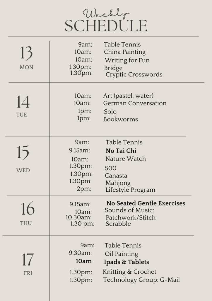 u3a weekly schedule april 13th 2026 (Flyer (A4))