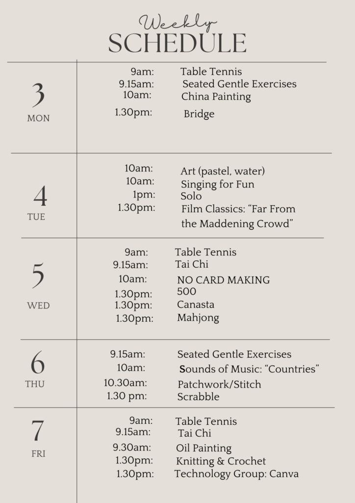 weekly schedule jaugust 3rd 2026 (Flyer (A4))