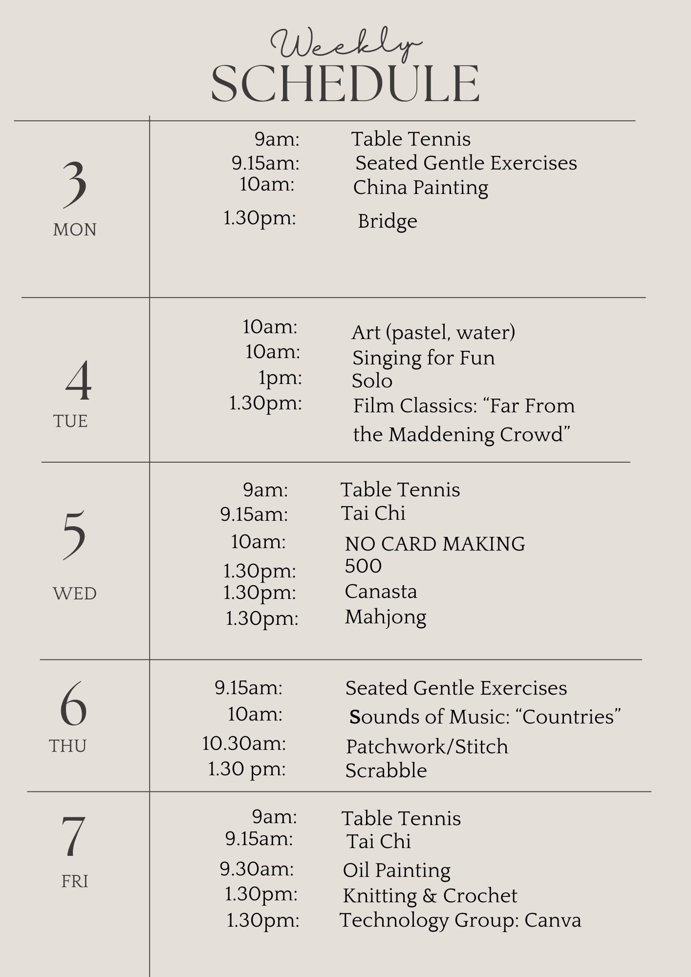 weekly schedule jaugust 3rd 2026 (Flyer (A4))