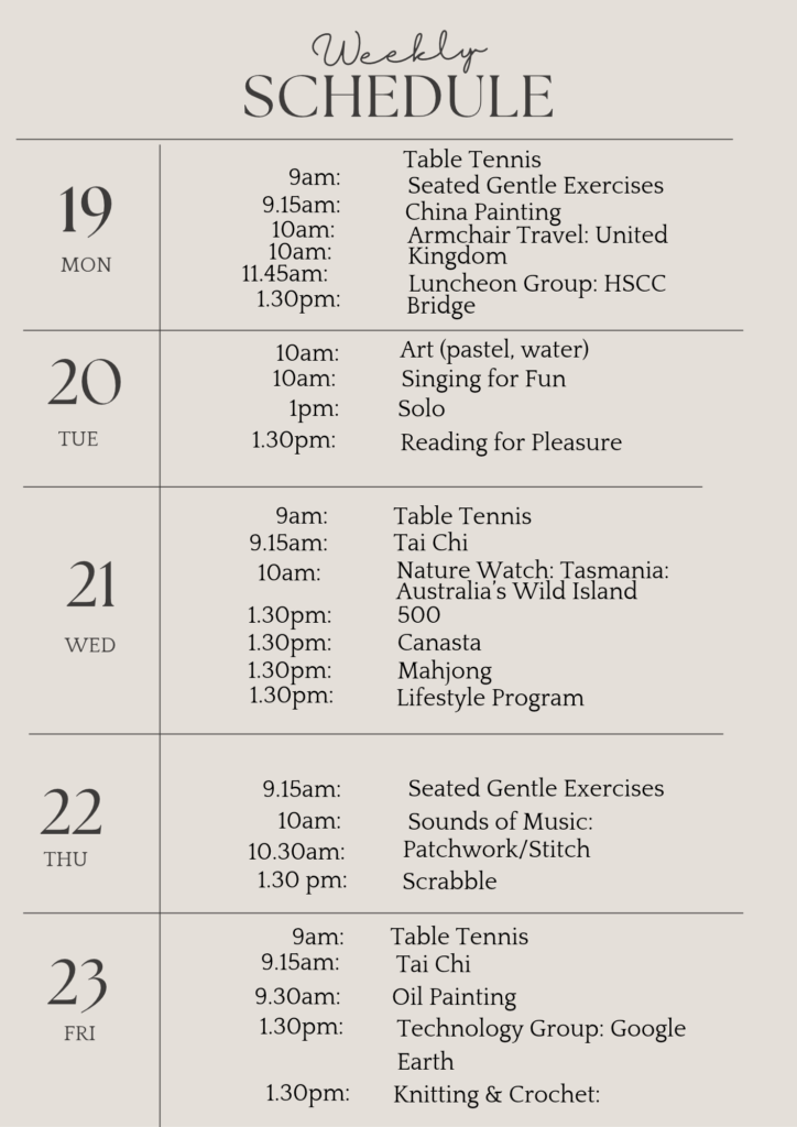 weekly schedule october 19th 2026 (Flyer (A4))